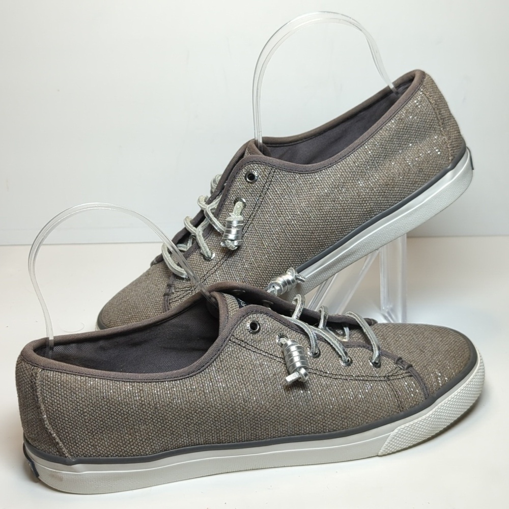 Sperry Top Sider Seacoast grey and silver metallic boat shoe woman's size 10